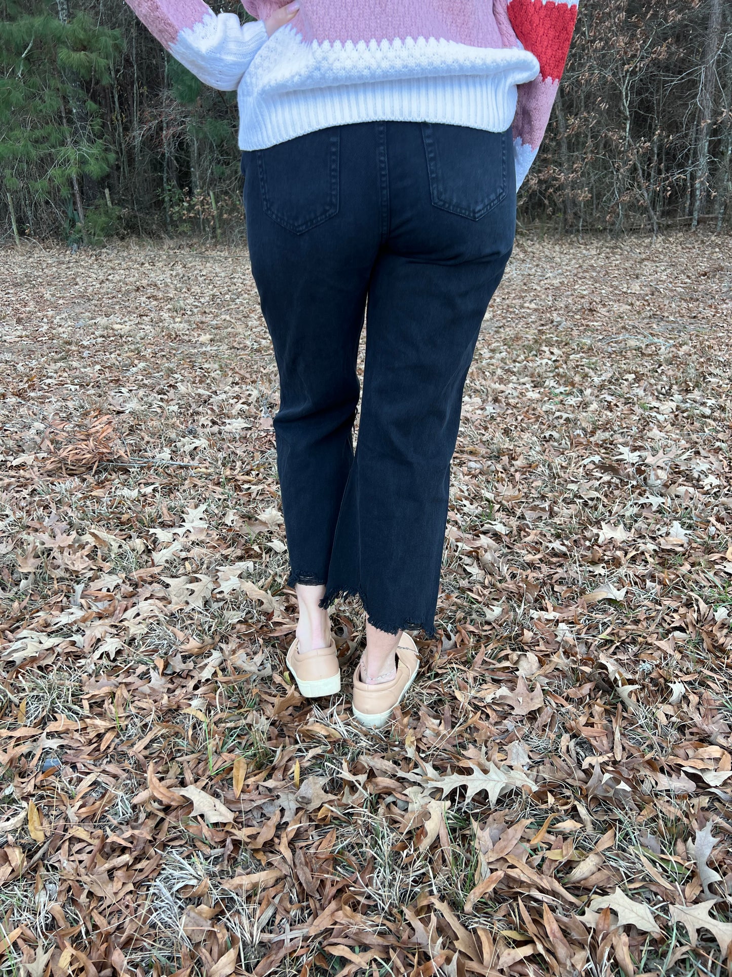 Black Distressed Cropped Flare High Waisted Jeans