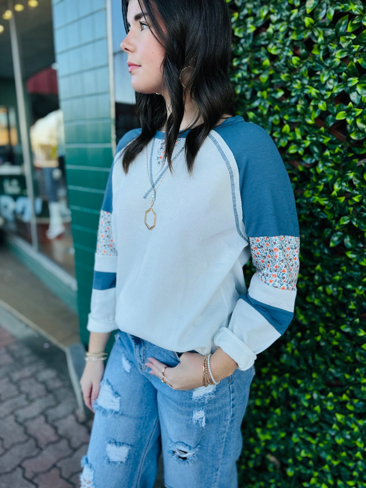 Floral Waffle Knit Top