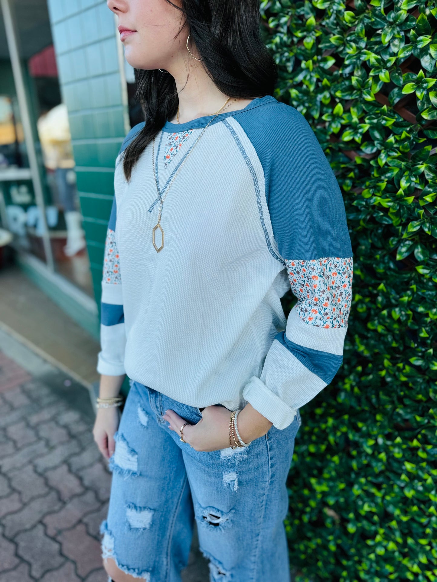 Floral Waffle Knit Top