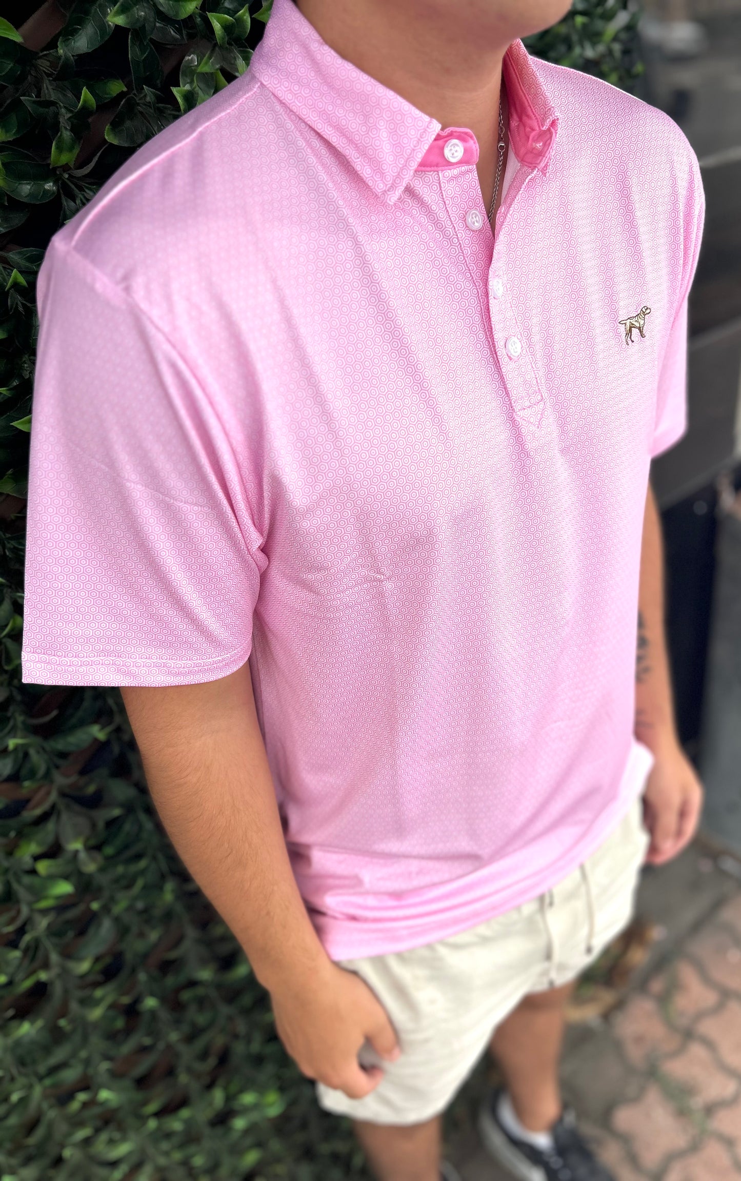 Mens| light pink diamond polo