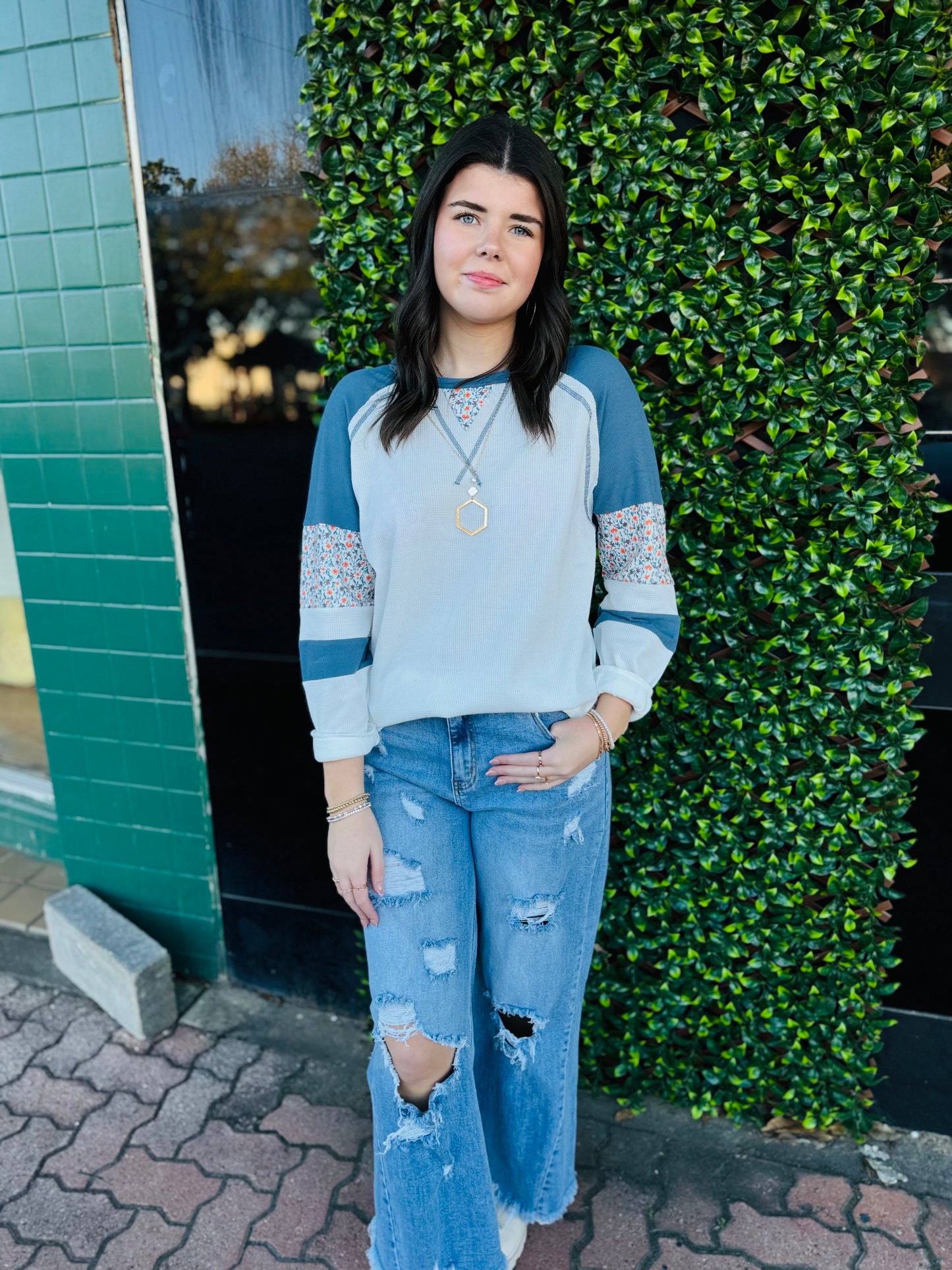 Floral Waffle Knit Top