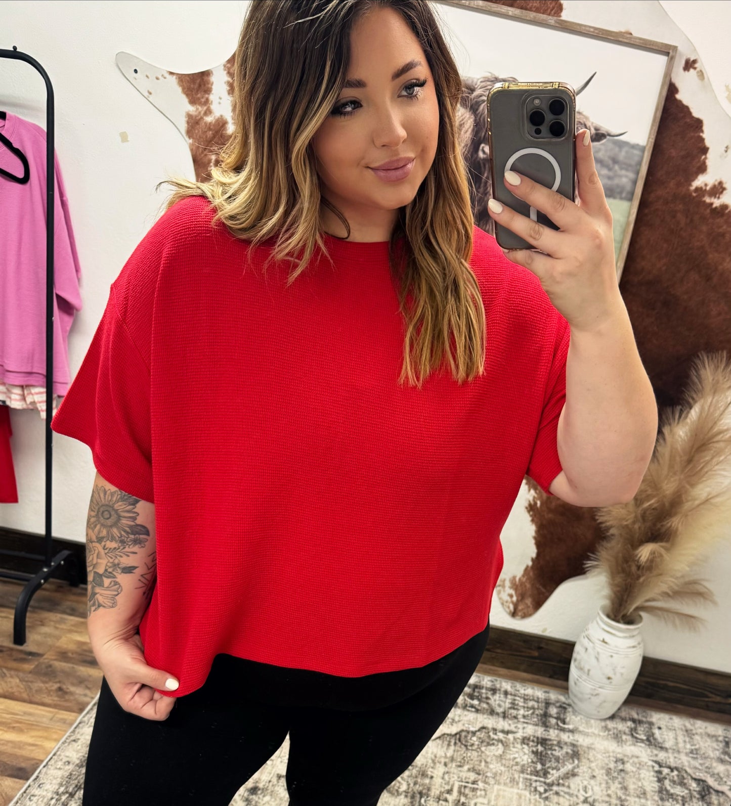 Curvy Red Ribbed Top