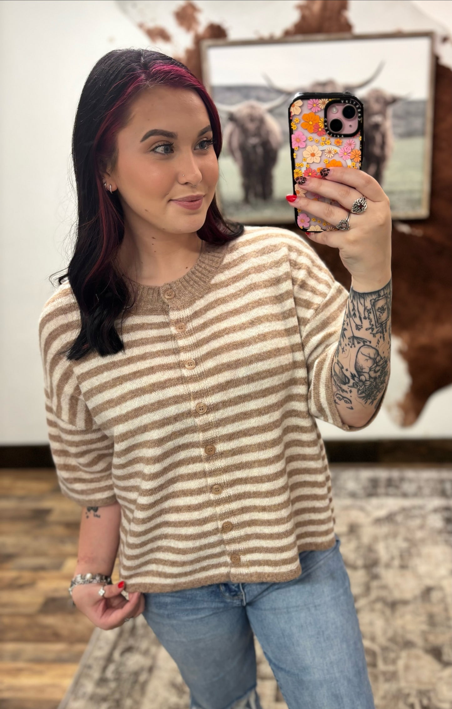Mocha Striped Sweater Top