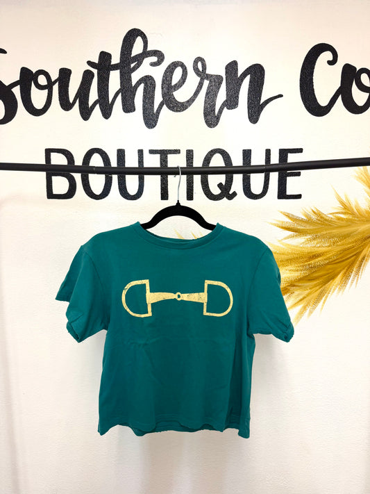 Teal Buckle Up Crop Tee