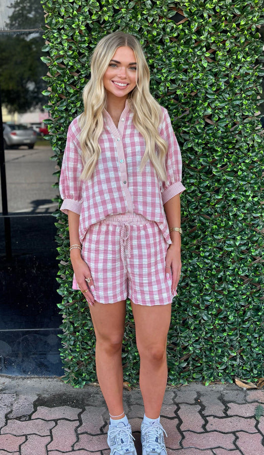 Pink Check Short Set