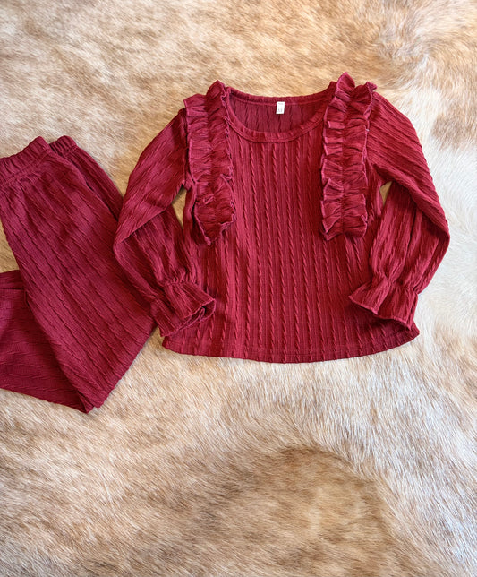 Burgundy Ruffled Jogger Set