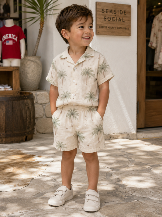 Beige Palm Short Set