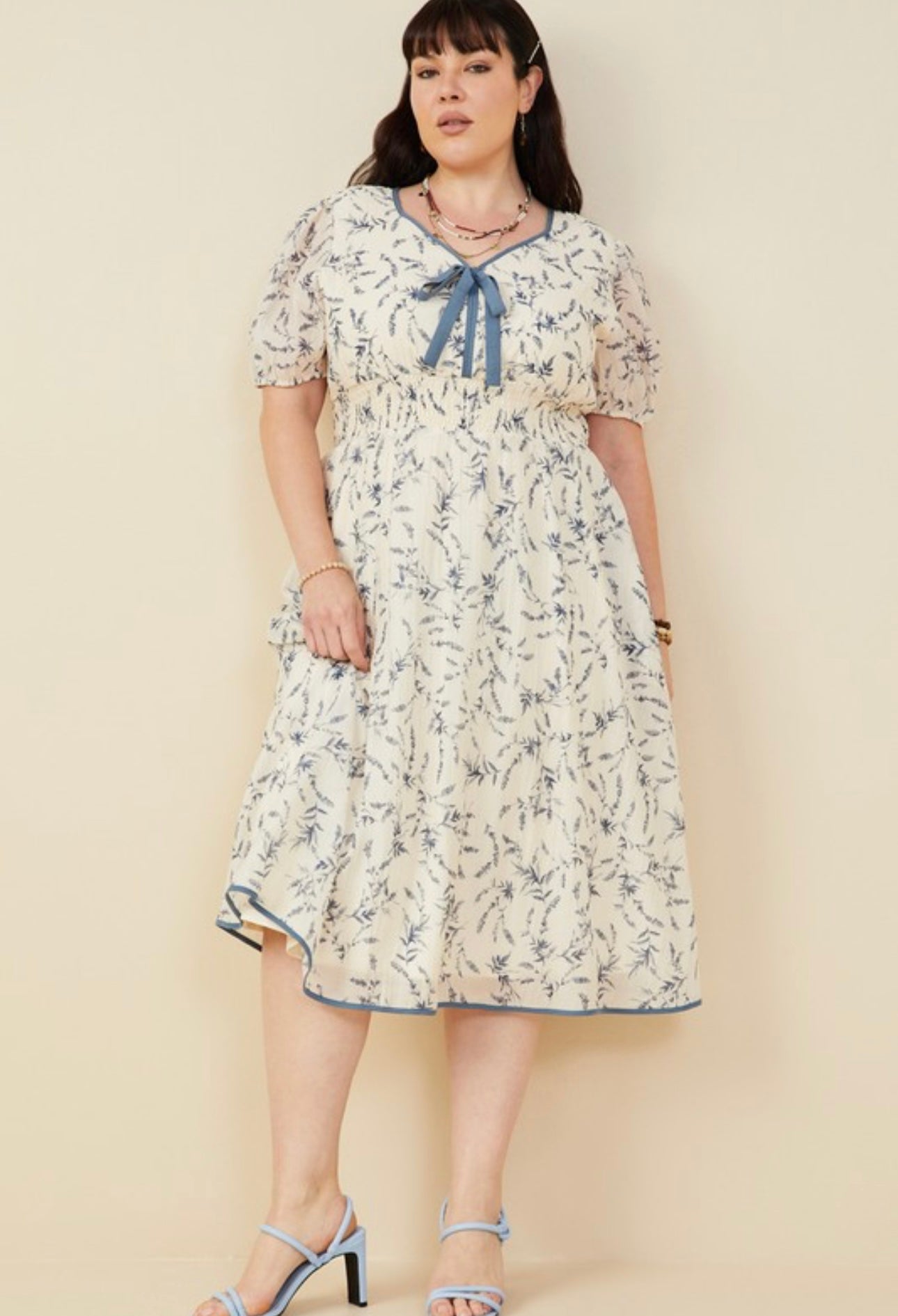 Curvy Blue Floral Bow Dress