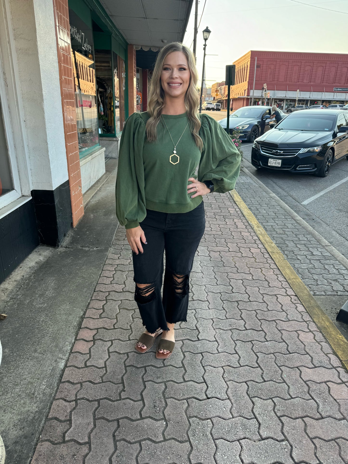 Green Puff Sleeve Top