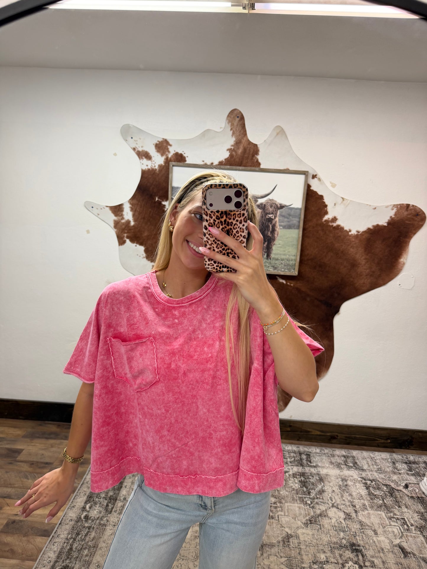 Pink Acid Wash Crop Tee