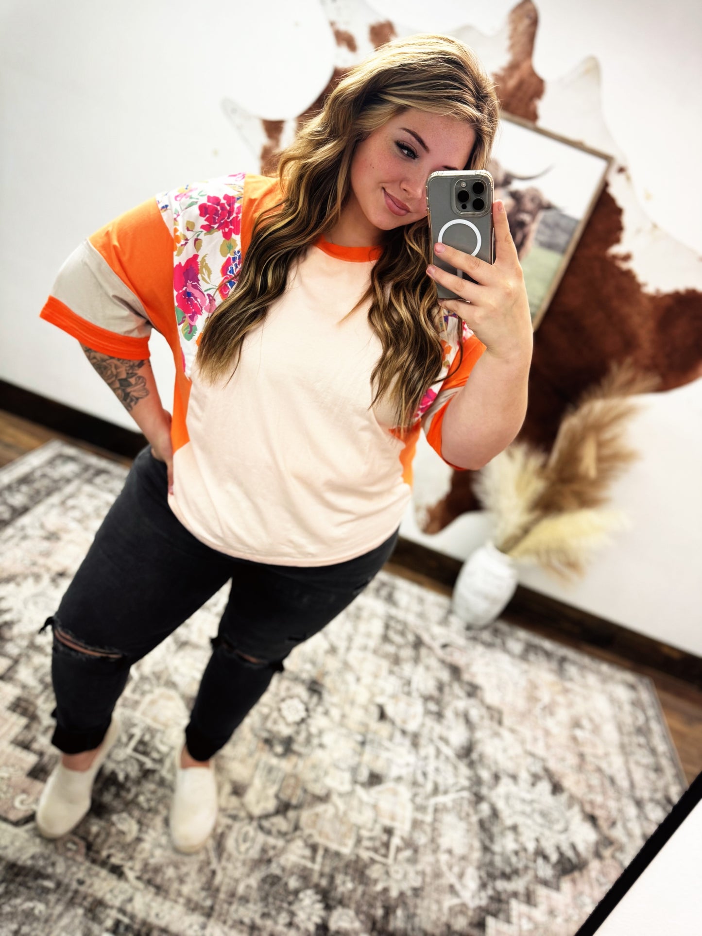 Orange Floral Top