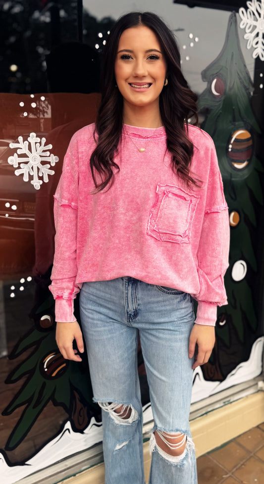 Pink Mineral Washed Pullover