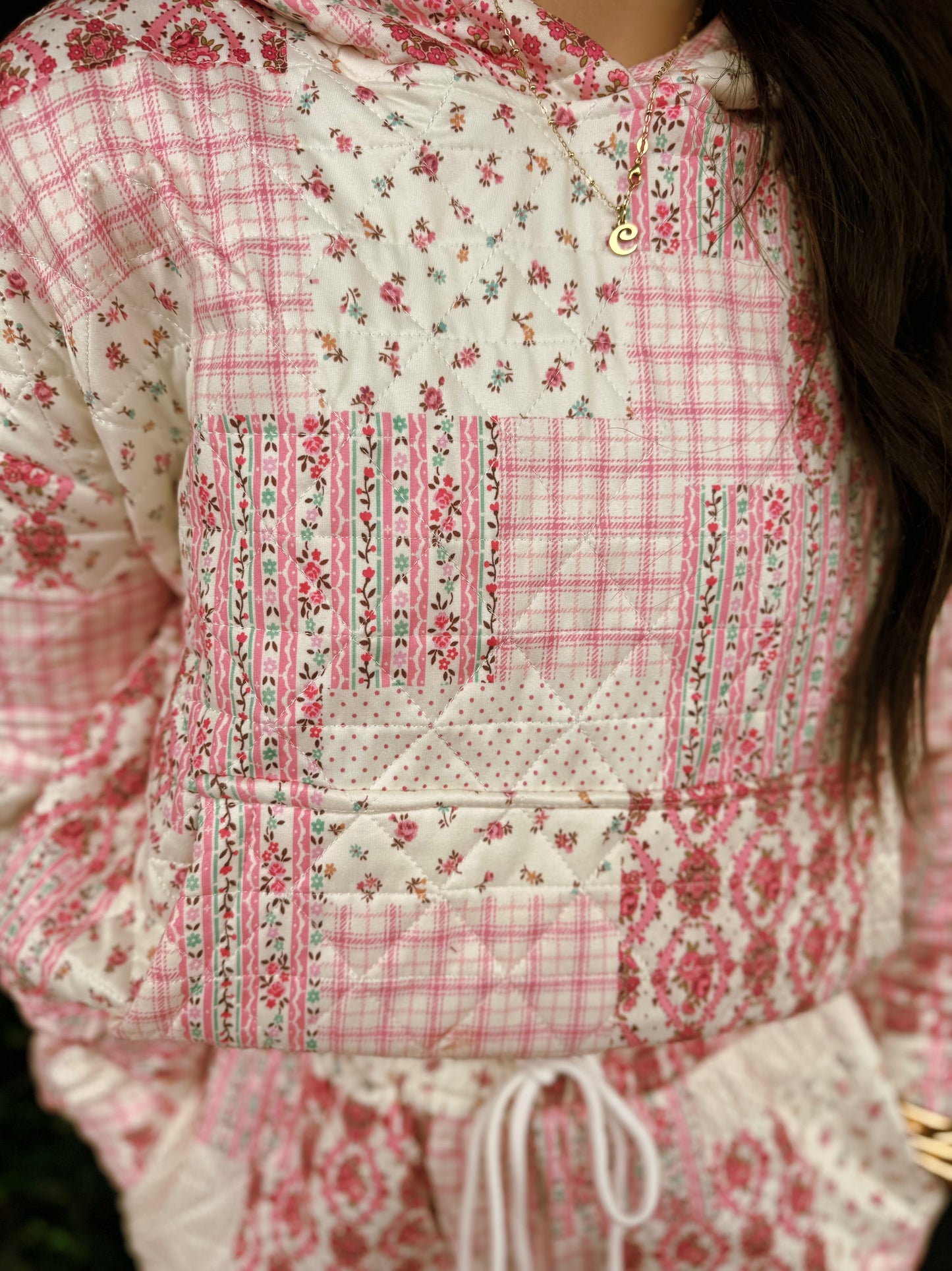 Pink quilted Patchwork Shorts Set