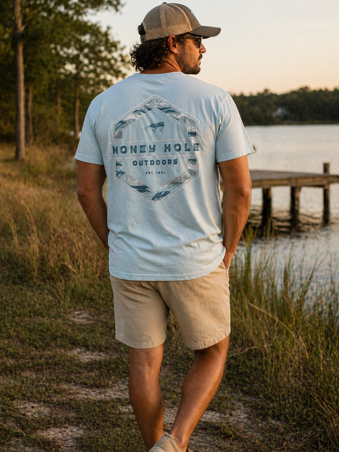 Mens| Redfish Hex Light Blue Tee