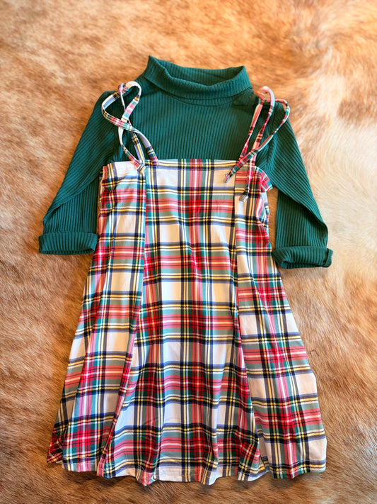 Green Plaid Dress Overalls