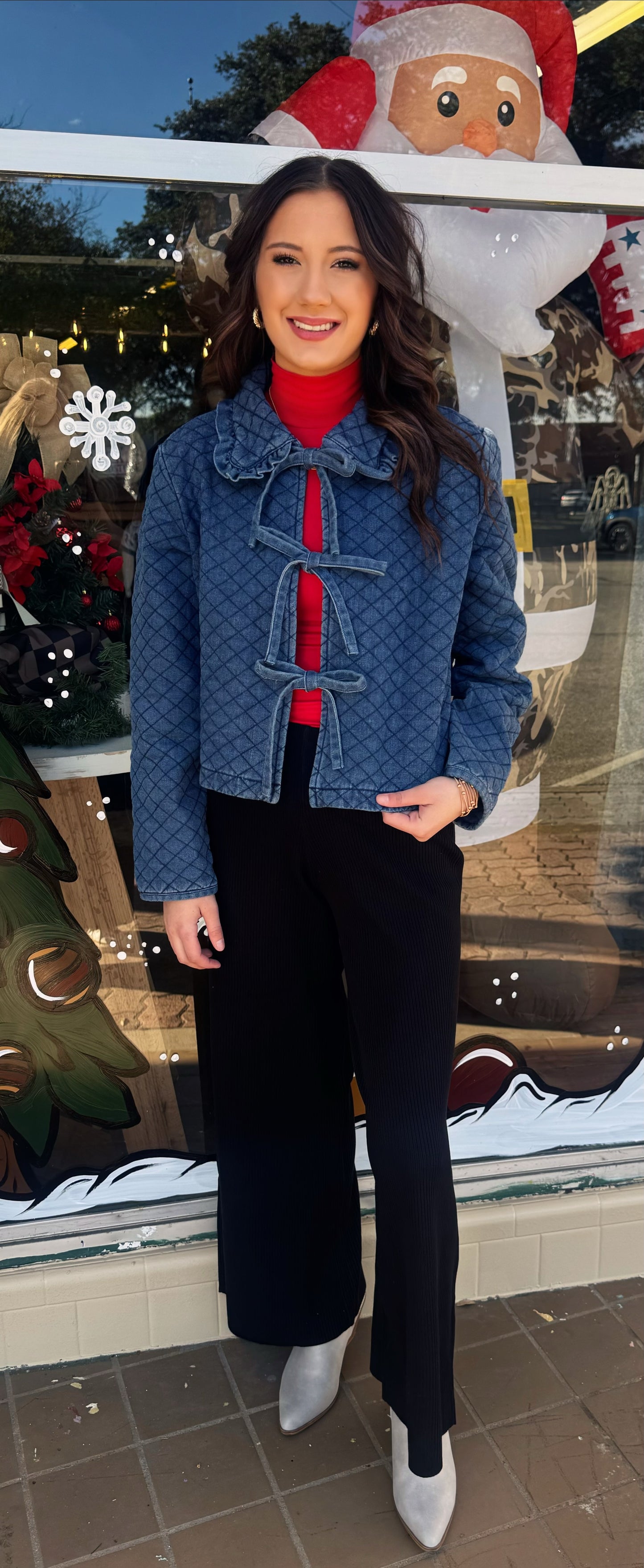 Quilted Bow Denim Jacket