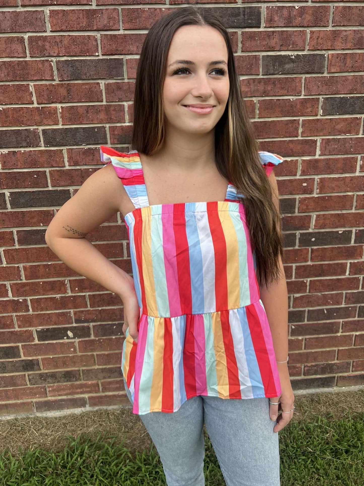 Striped Ruffle Tank Top