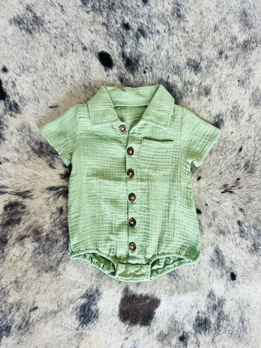 Green Linen Bubble Romper