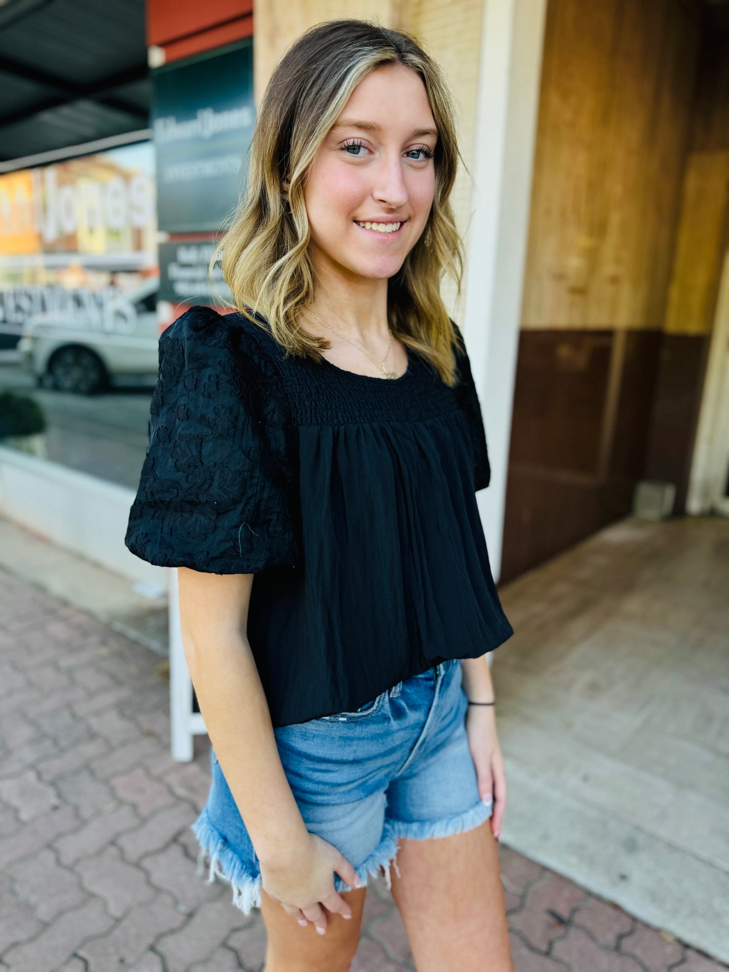 Black Puff Sleeve Top