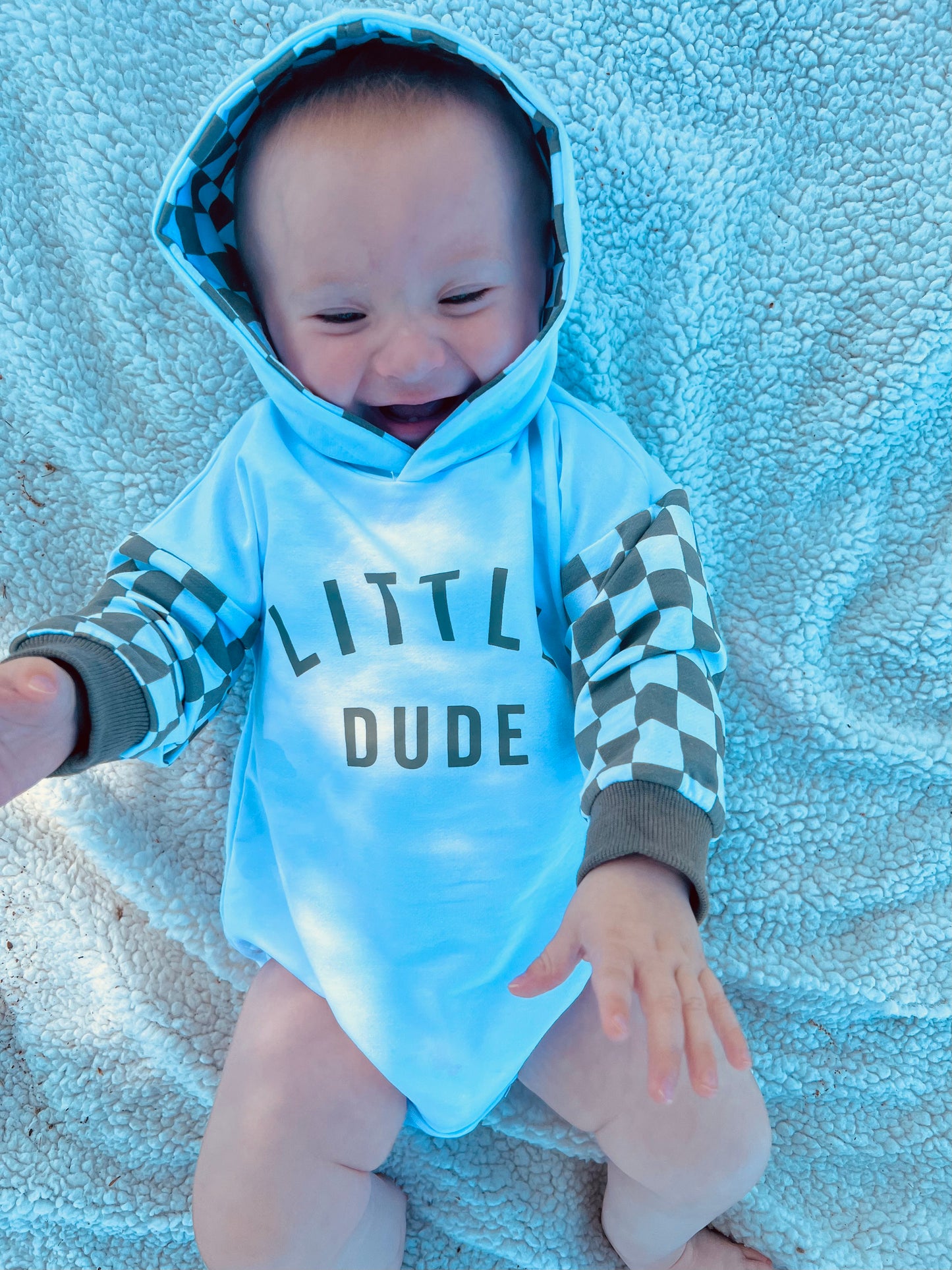 Little Dude Green Checkered Romper