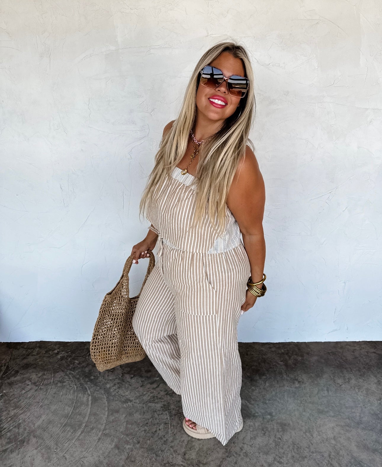 Beige Seersucker Pant Set