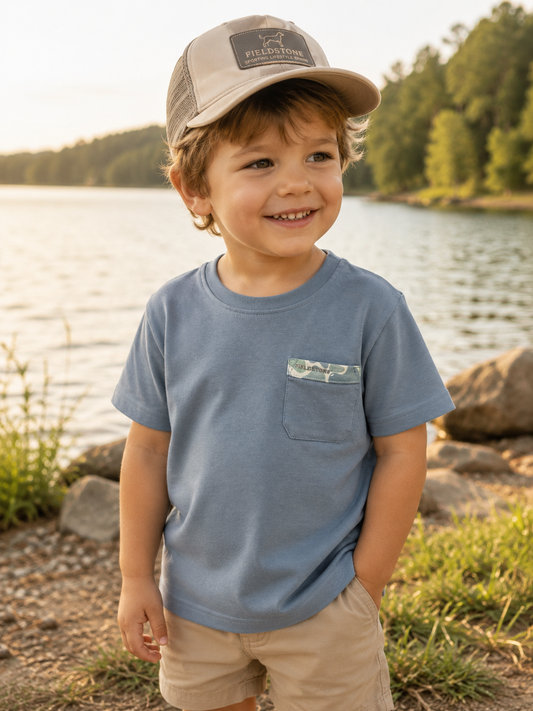 Youth| Solid Tee w/ Saltwater Camo Pocket