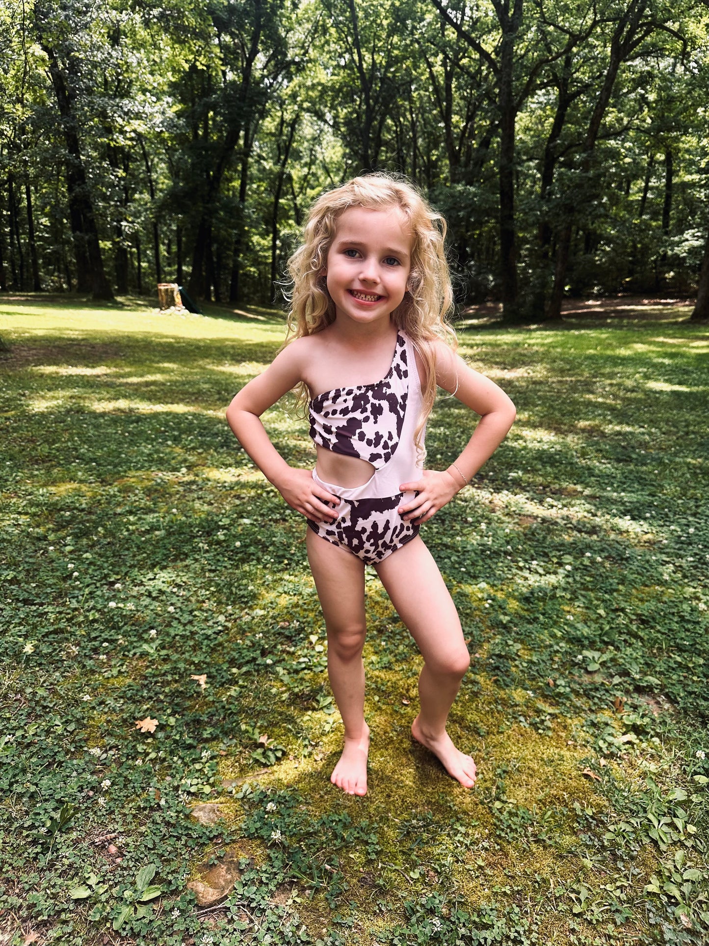 Girls Cow Print Swimsuit