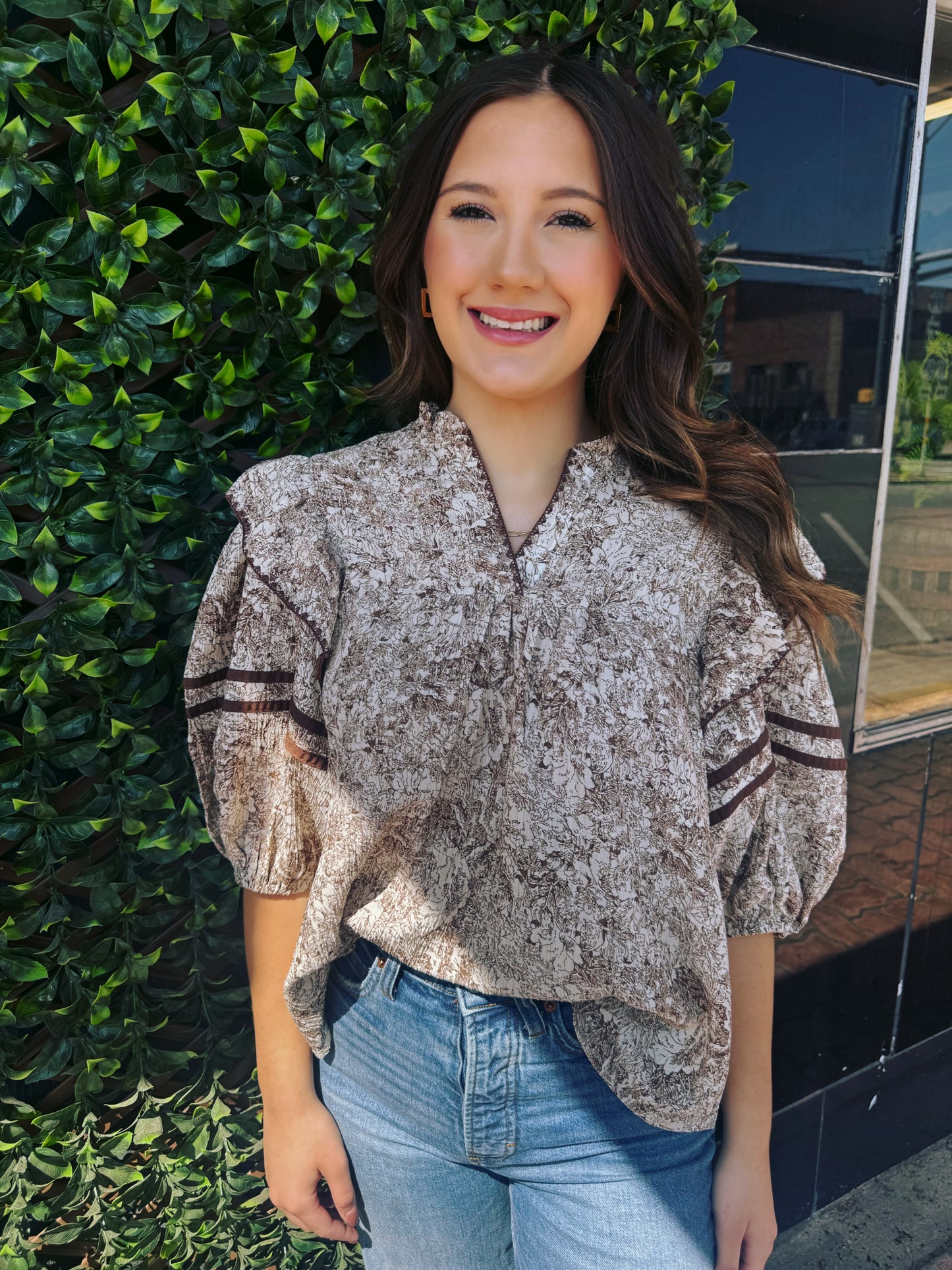 Brown  Floral Blouse