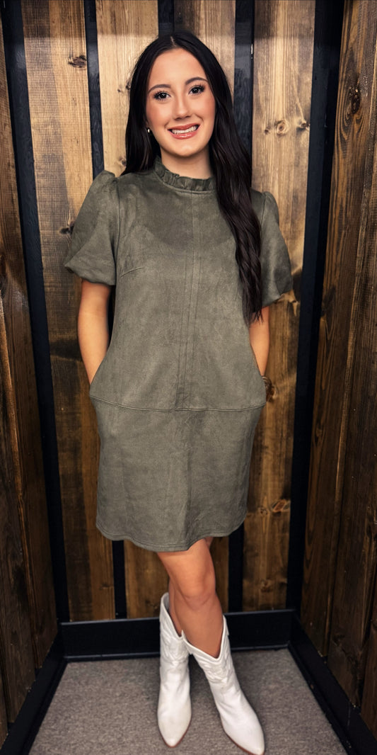 The Everly Velvet Dress-Olive