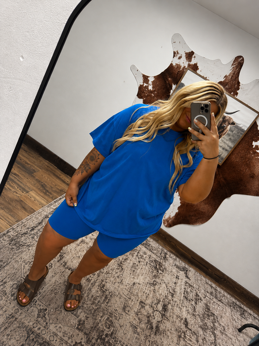 Curvy Blue Biker Set