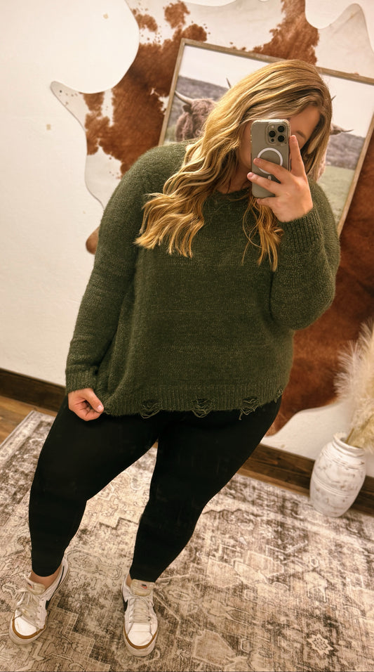 Green Distressed Sweater
