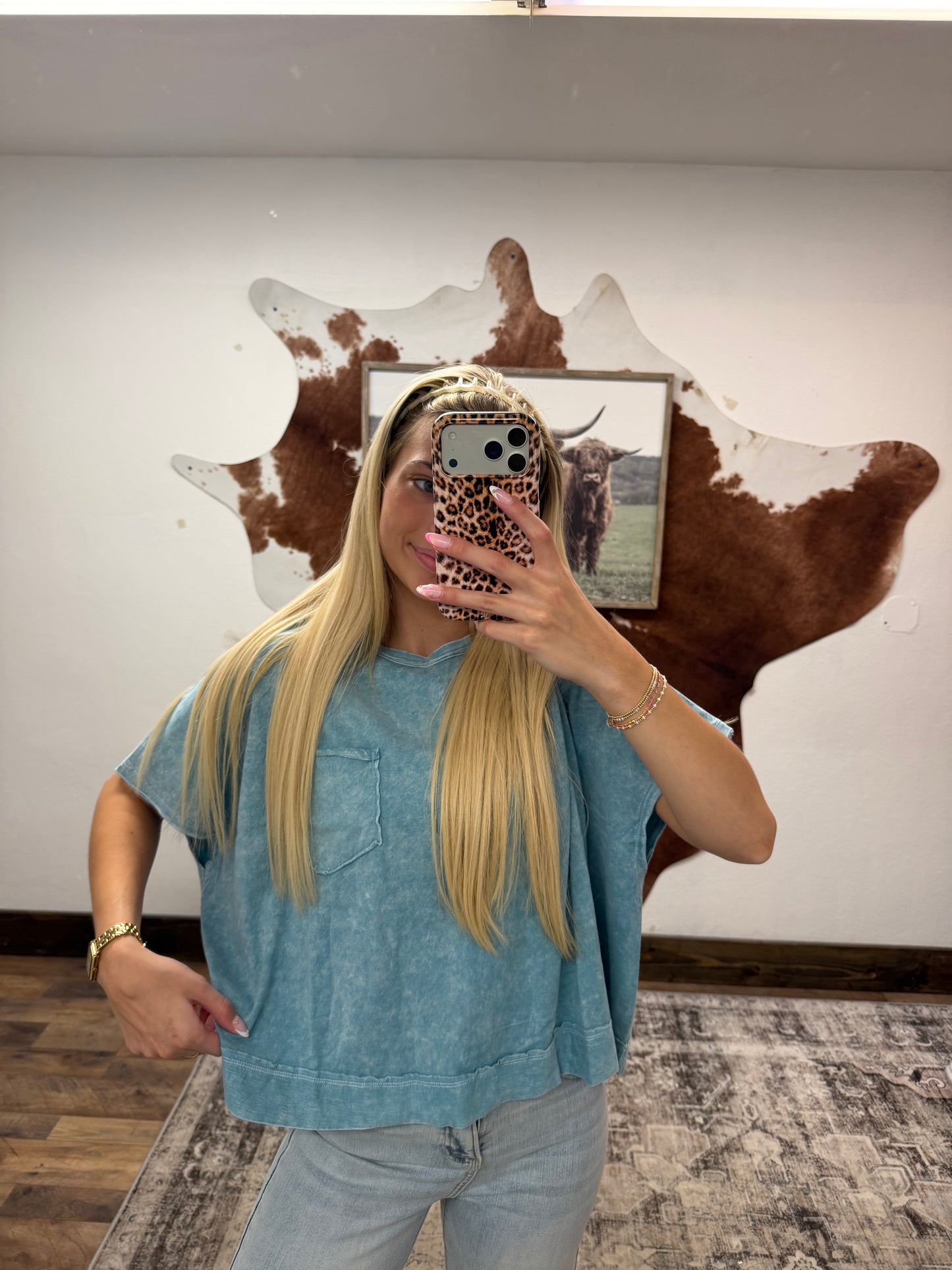 Blue Acid Wash Crop Tee