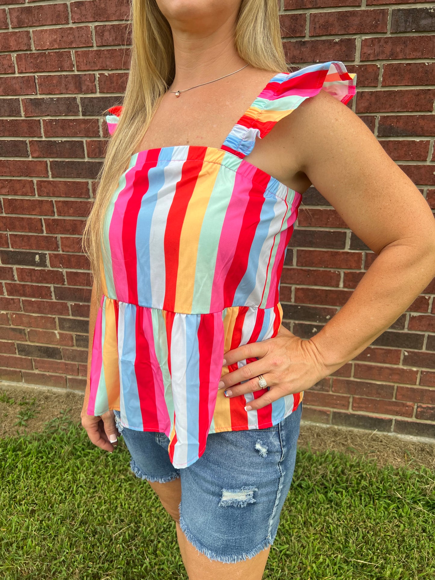 Striped Ruffle Tank Top