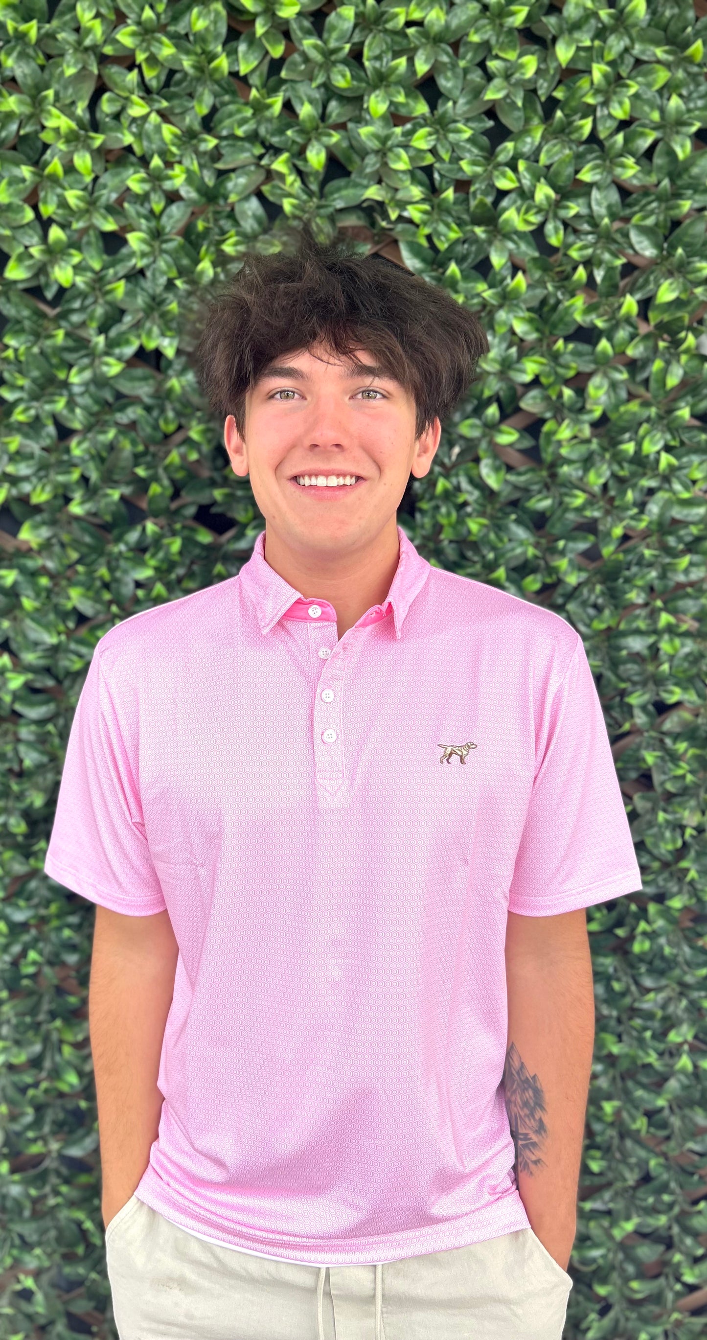 Mens| light pink diamond polo
