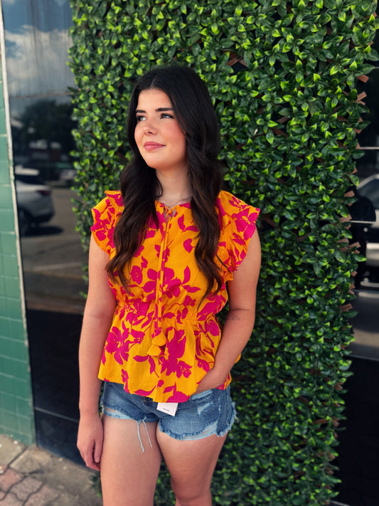 Pink & Yellow Floral Top
