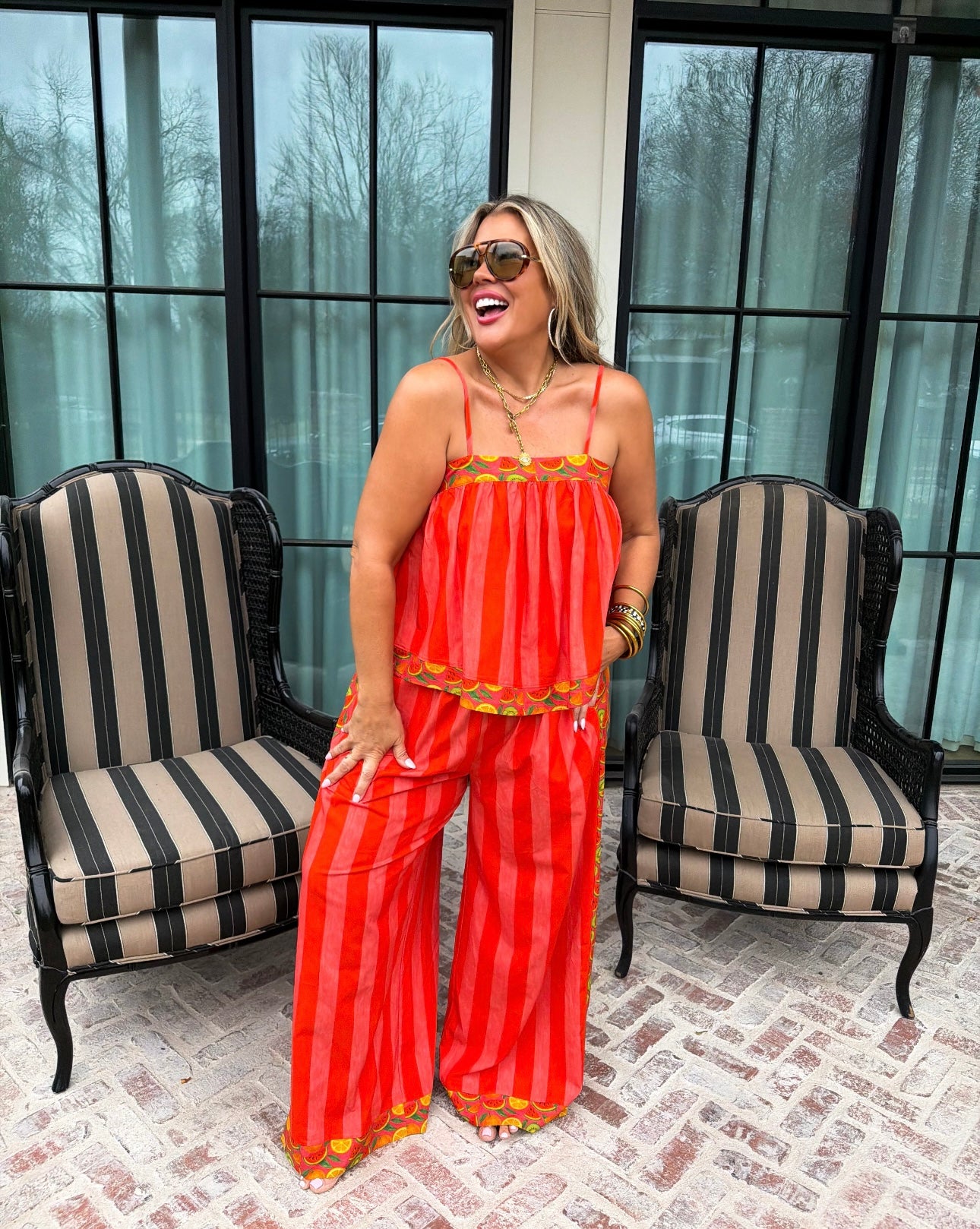 Red Tropical Pant Set