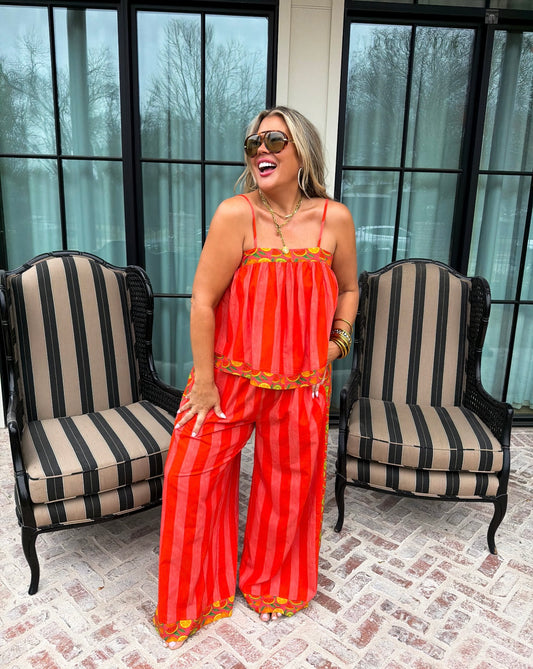 Red Tropical Pant Set