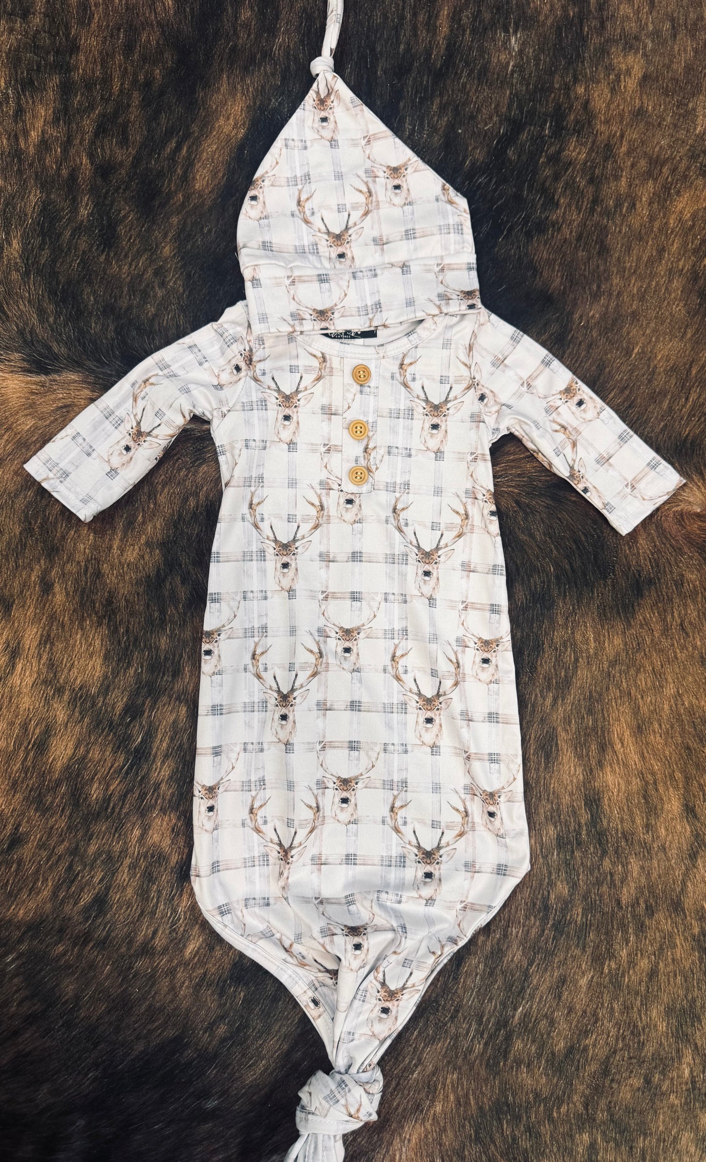Plaid Deer Baby Knotted Gown