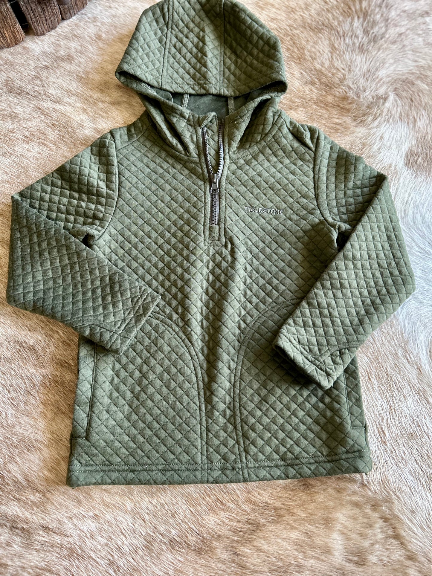 Boys Green Feildstone quilted hoodie