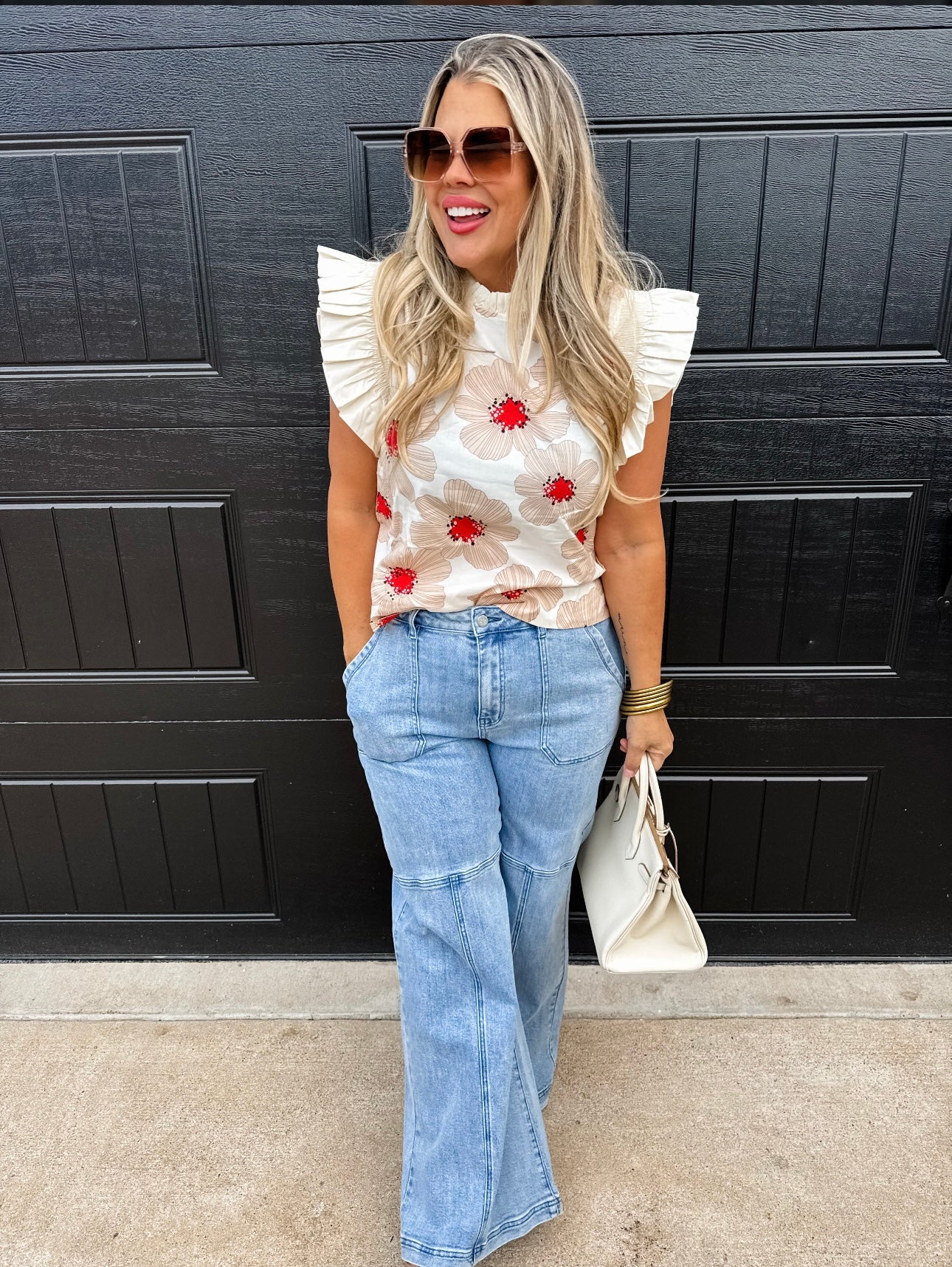 White Ruffle Sleeve Top