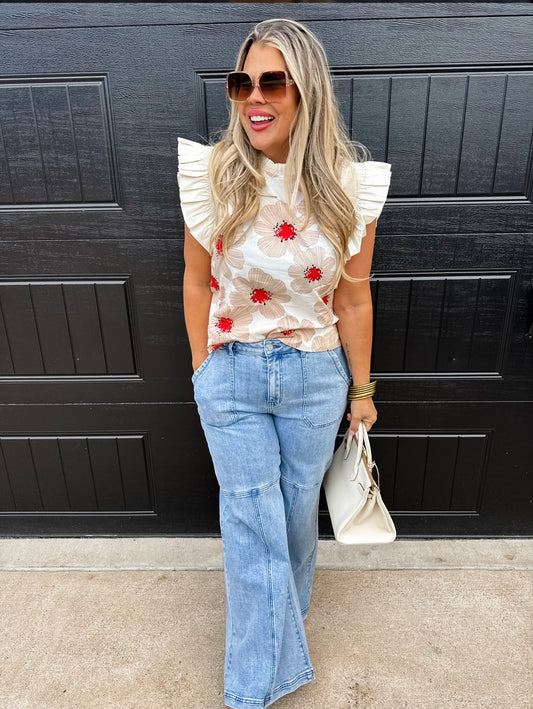 White Ruffle Sleeve Top