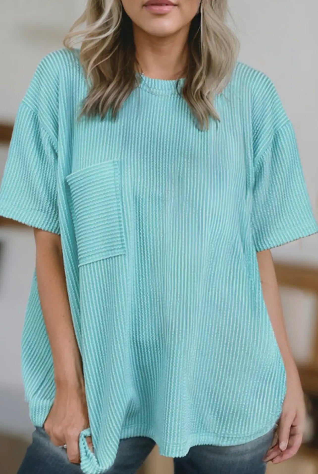 Blue Oversized Ribbed Tee