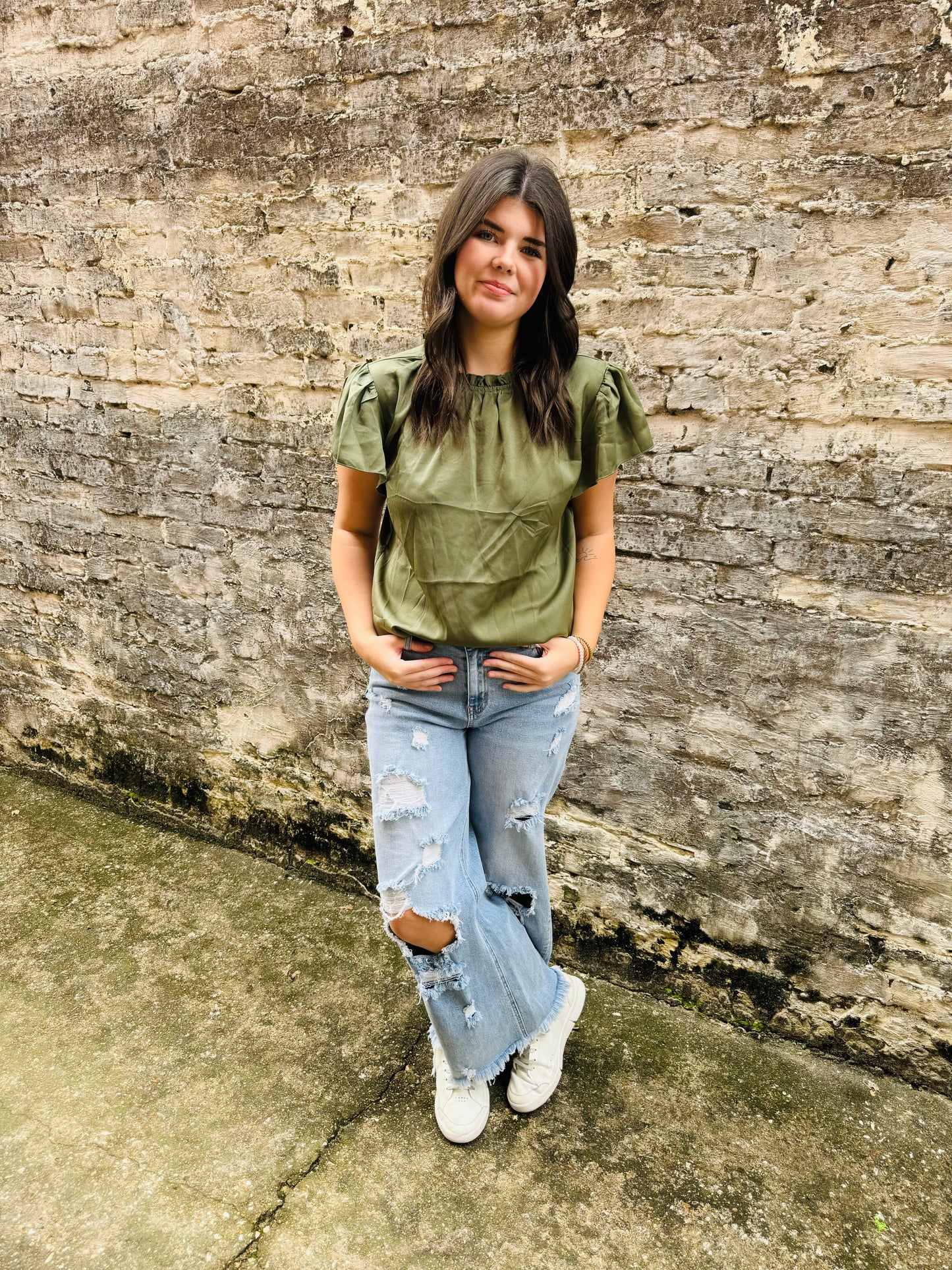 Olive Silk Top