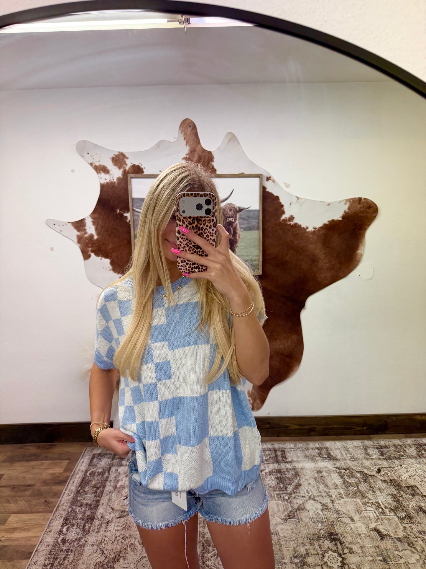 Powder Blue Checker Top