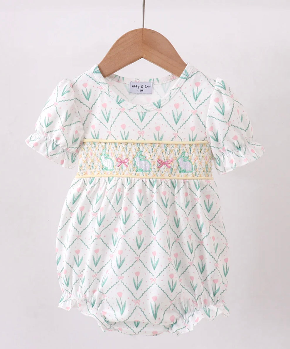 Bunny Bow Smocked Bubble