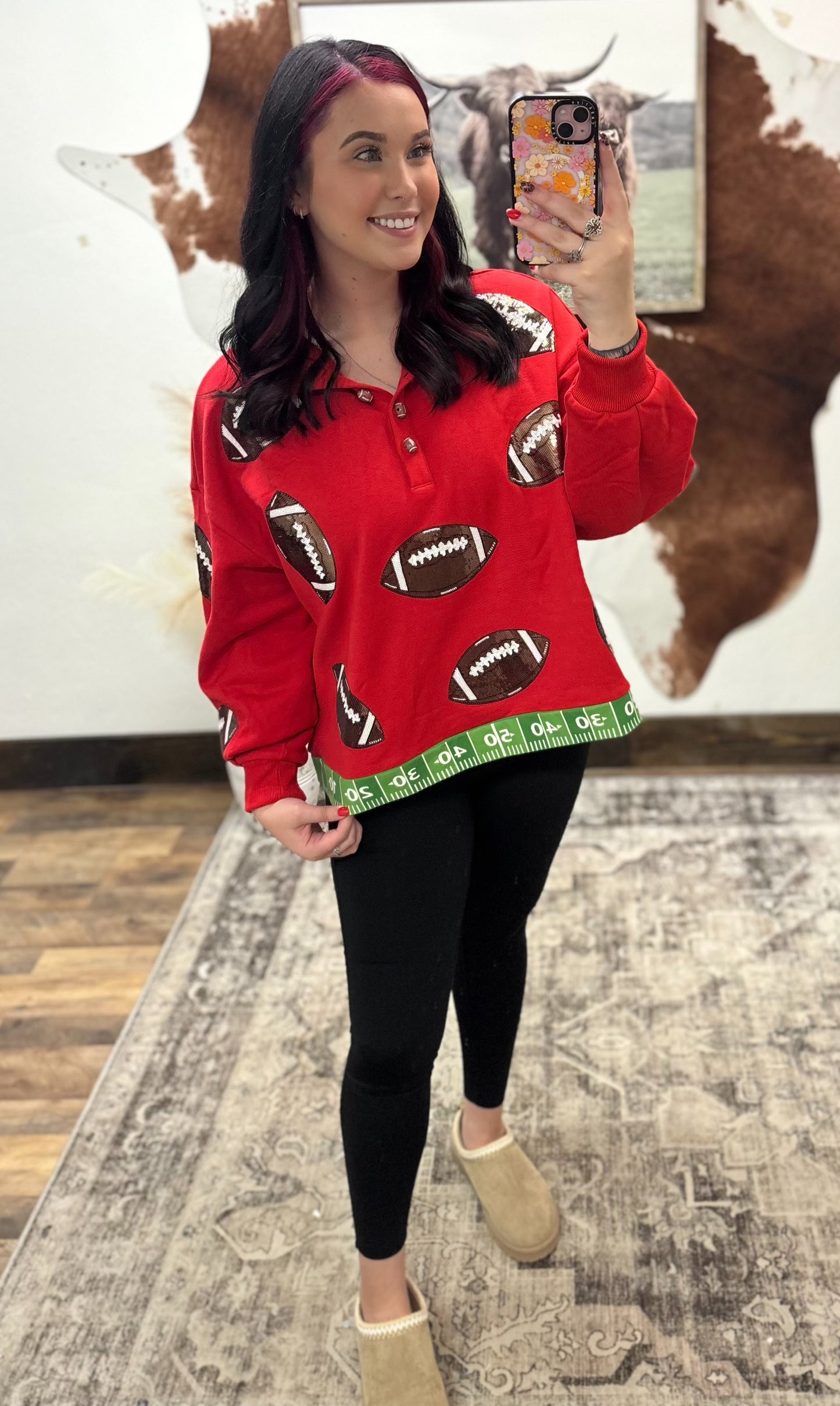 Red Sequins Football Pullover
