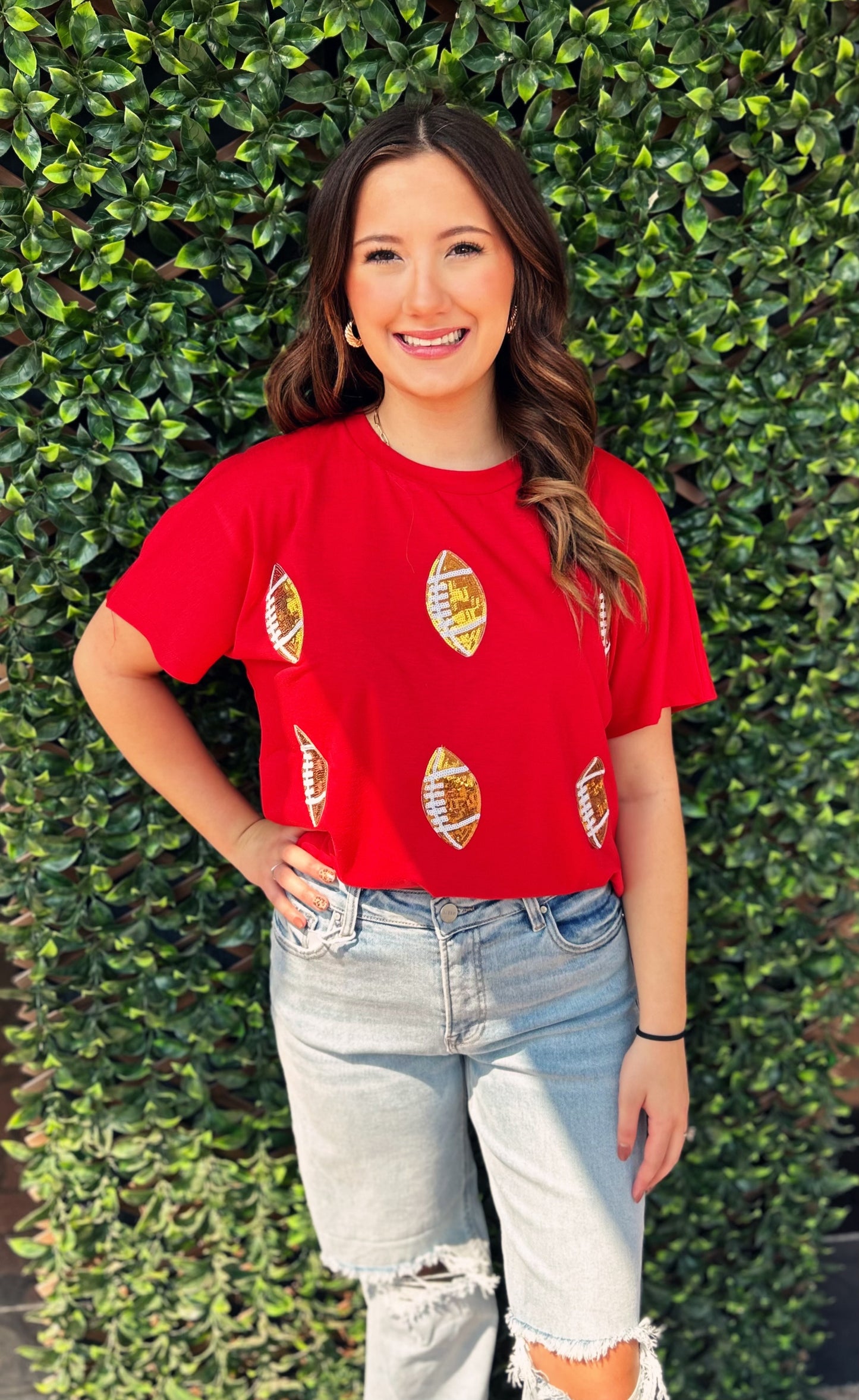 Red Sequin Football Top