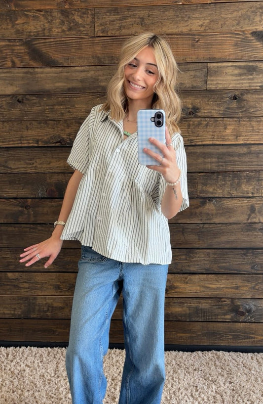 Midnight Pinstripe Blouse