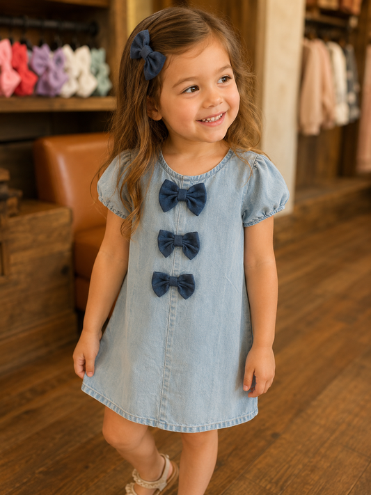 Girls Denim Bow Dress