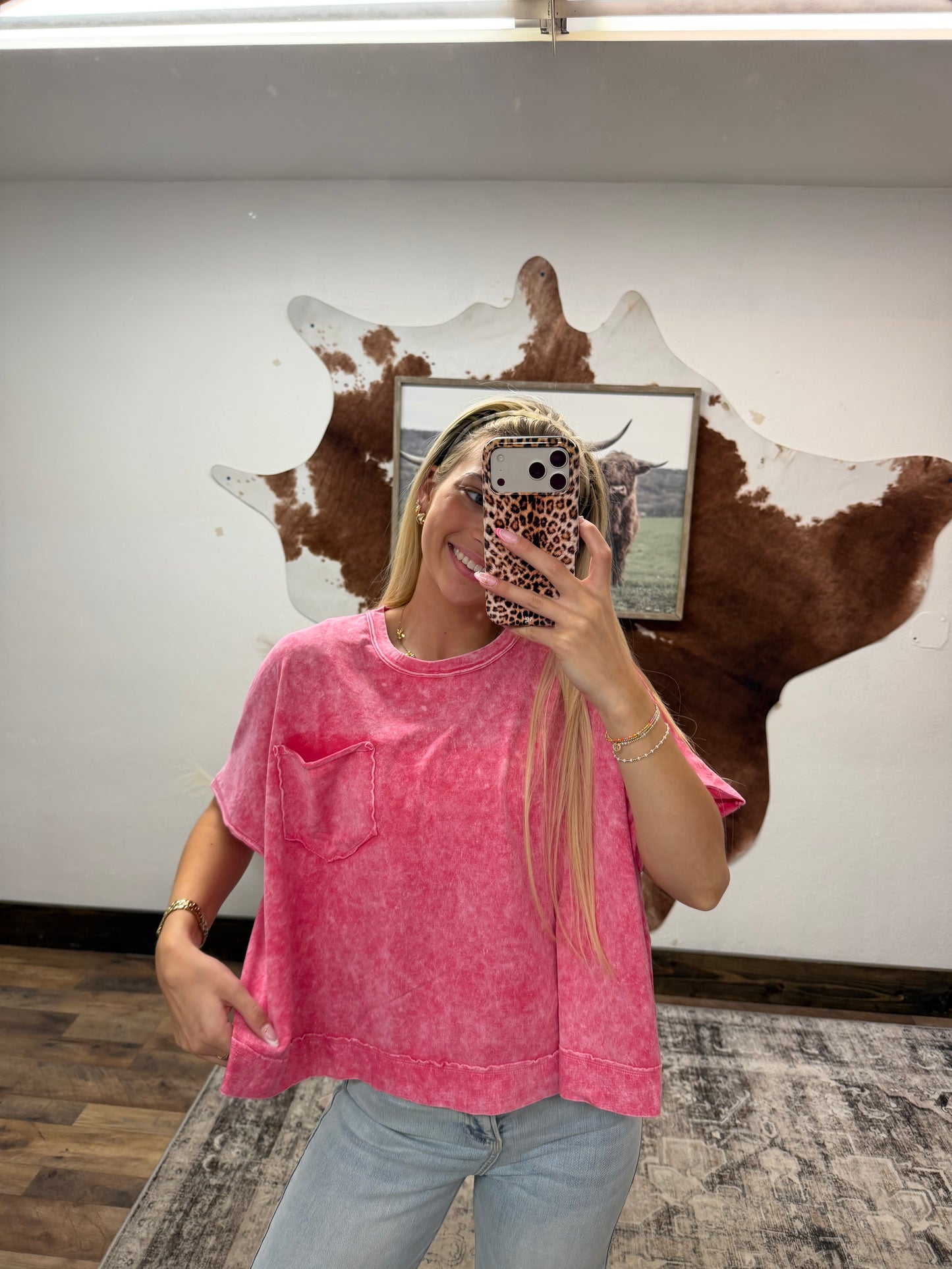 Pink Acid Wash Crop Tee